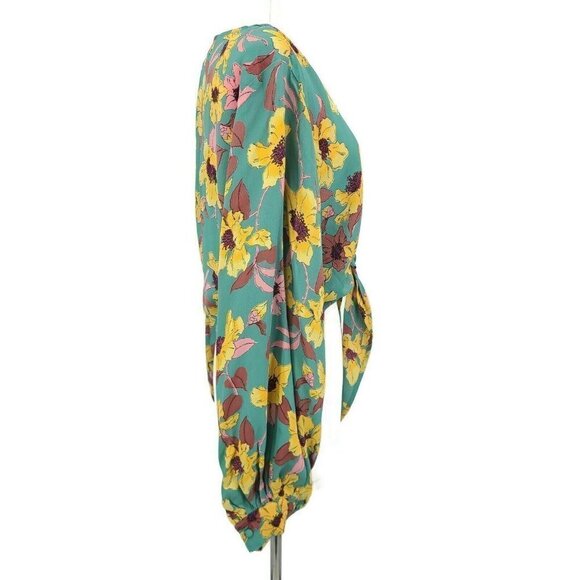 New Flynn Skye Allie Top Womens L Twilight Walk Tie Front Floral Rayon Crop - Picture 4 of 8